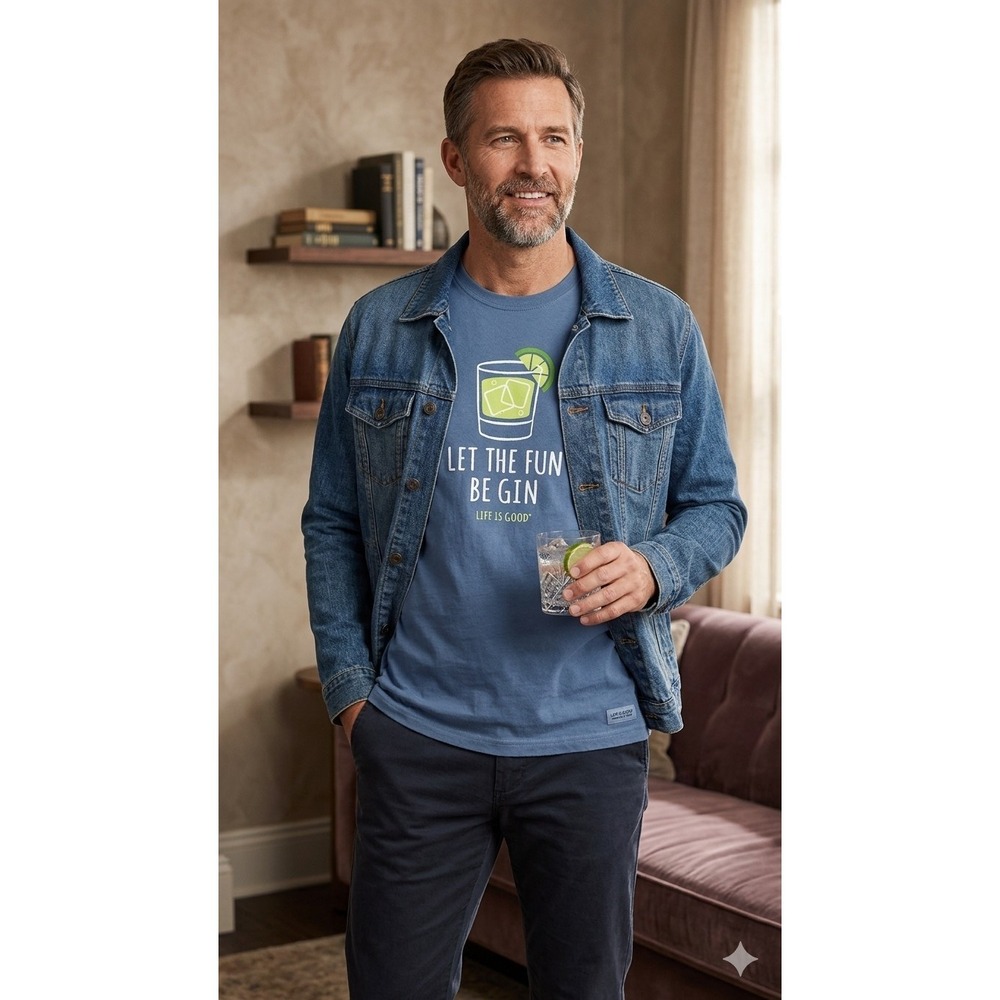 Life‎ Is Good "Let the Fun Be Gin" Men's 100% Cotton Men's Graphic T-Shirt Sz XL